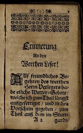 Erinnerung An den Werthen Leser!