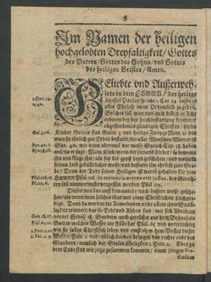 Im Namen der Heiligen hochgelobten Dreyfaltigkeit/ [...]