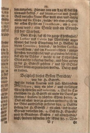 Beschluß dieses Ersten Berichts, von der H. Schrifft.