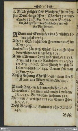 I. Blat-Zeiger der Sachen, so in diesem Buch begriffen
