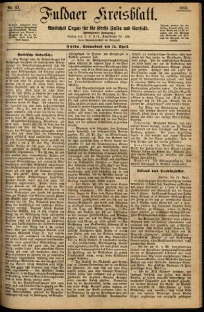 Erste Ausgabe vom Samstag, den 14. April 1883.