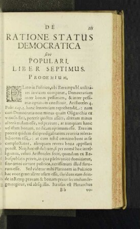 De Ratione Status Democratica ... Liber Septimus.