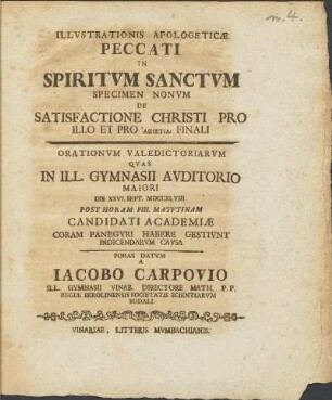 9.1748: De Satisfactione Christi Pro Illo Et Pro 'Apistia. Finali
