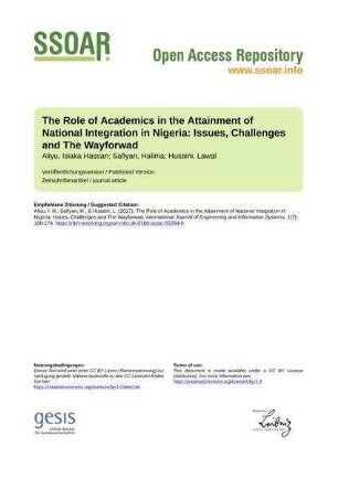 The Role of Academics in the Attainment of National Integration in Nigeria: Issues, Challenges and The Wayforwad