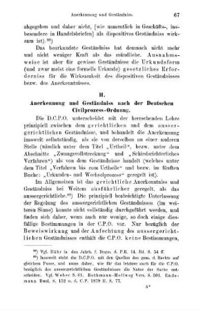 II. Anerkennung und Geständniss nach der Deutschen Civilprozess-Ordnung.