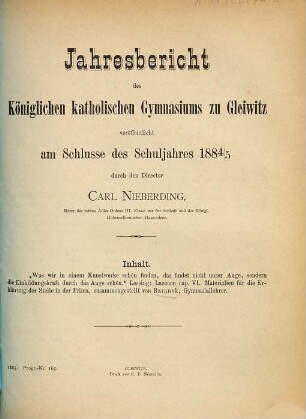 Jahresbericht : für das Schuljahr .... 1884/85