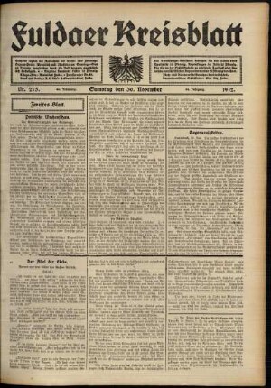 Zweite Ausgabe vom Samstag, den 30. November 1912.