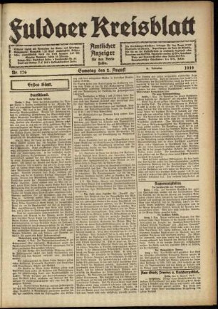 Erste Ausgabe vom Samstag, den 02. August 1919.