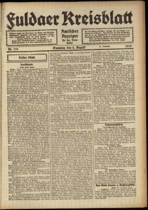 Erste Ausgabe vom Samstag, den 02. August 1919.