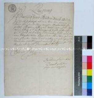 Quittung der Leopoldina Freiin von Purcell über Erhalt einer Geldsumme aus den von Migstädter Pupillarrenten