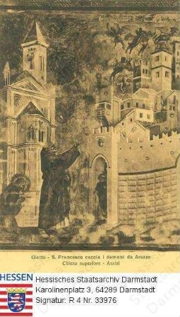 Giotto di Bondone (1266/76-1337) / Fresko 'Der Heilige Franziskus vertreibt die Dämonen von Arezzo' in der Chiesa superiore in Assisi
