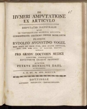 De Hvmeri Ampvtatione Ex Articvlo : Dispvtatio Inavgvralis