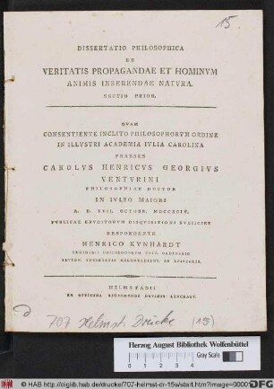 Dissertatio Philosophica De Veritatis Propagandae Et Hominvm Animis Inserendae Natvra. Sectio Prior