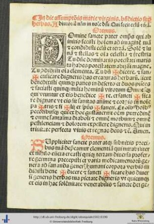 In die assumptionis marie virginis benedictio super herbas
