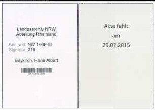 Entnazifizierung Hans Albert Beykirch , geb. 01.05.1911 (Arzt)