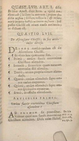 Quaestio LVII. De ascensione Christi, in sex articulos divisa.