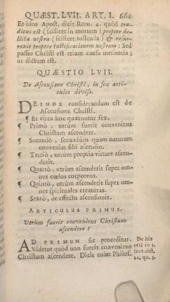 Quaestio LVII. De ascensione Christi, in sex articulos divisa.