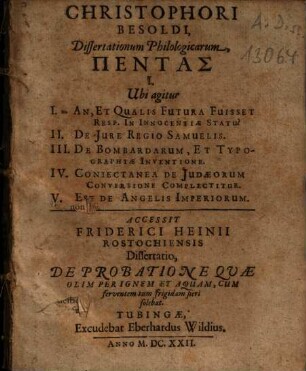 Christophori Besoldi dissertationum philologicarum pentas