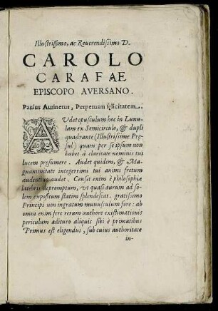 Illustrissimo, ac Reverendissimo D. Carolo Carafae Episcopo Aversano