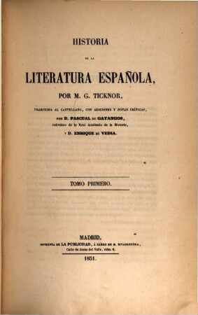 Historia de la literatura Española. 1