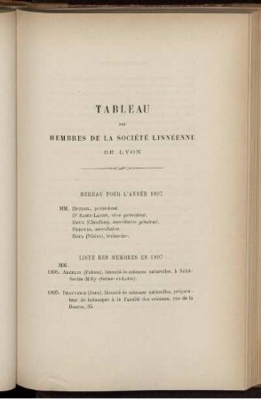 Tableau Des Membres De La Société Linnéenne De Lyon