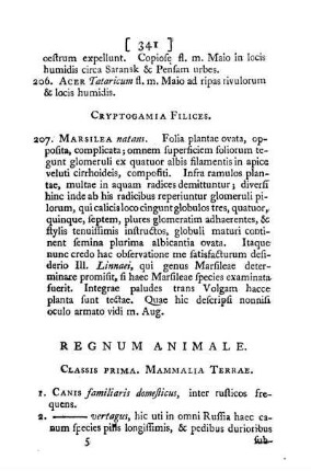Classis Prima. Mammalia Terrae