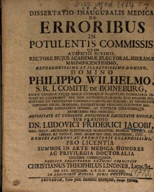 Dissertatio Inauguralis Medica De Erroribus In Potulentis Commissis