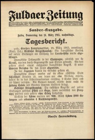 Erste Ausgabe vom Donnerstag, den 18. März 1915.