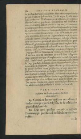 Pars Tertia. Historia de divite epulone & mendico Lazaro.