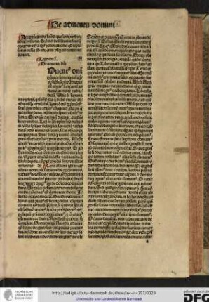 Incipit legenda sanctorum que Lombardica nominatur hystoria. Et primo de festivitatibus que occurrunt infra tempus renovationis quod representat ecclesia ab adventu usque ad nativitatem domini.