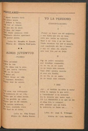 Adiós juventud : (Tango)