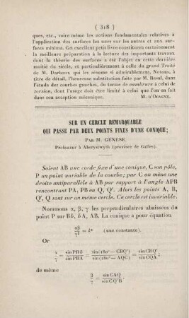 Sur un cercle remarquable qui passe par deux points fixes d'une conique.