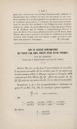 Sur un cercle remarquable qui passe par deux points fixes d'une conique.
