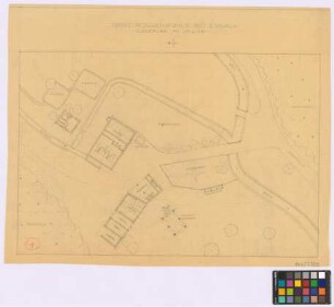Eybach (Landkreis Göppingen): Obere Roggenmühle. Lageplan mit. - Backhaus (Grundriss). - Haupthaus (Grundriss). - Bienenhaus (Grundriss). - Keller mit Überbau (Grundriss). - Stall (Grundriss). - Wagenschuppen (Grundriss)