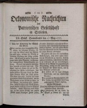 XX. Stück. Sonnabends den 17 May 1777.