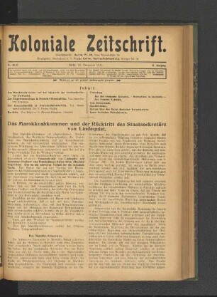 Das Marokkoabkommen und der Rücktritt des Staatssekretärs von Lindequist.