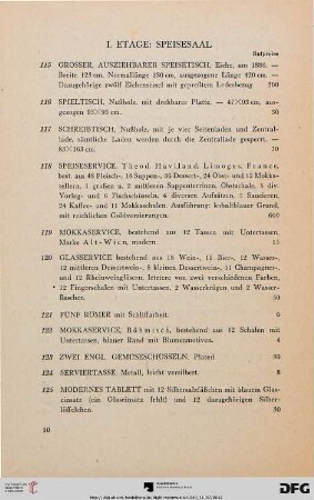 I. Etage: Speisesaal (Nr. 115-154)
