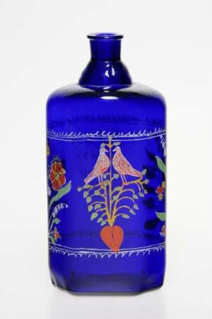 Blaue Flasche mit Emailbemalung