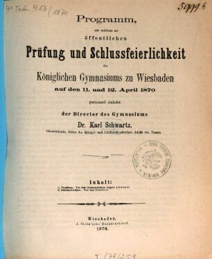 Jahresbericht über das Schuljahr .... 1869/70