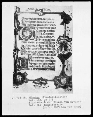 Stundenbuch der Bianca von Savoyen — Initiale C mit Rahmen, Folio 166 recto