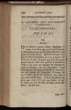 V. Lettres Qui Regardent L' Absence Et Les Réponses.