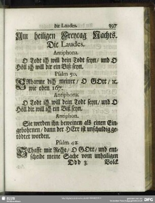 Am heiligen Freytag Nachts. Die Laudes