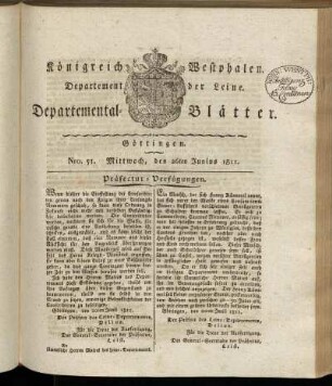 Nro. 51. Mittwoch, den 26ten Junius 1811 [-] Nro. 60. Sonnabend, den 27ten Julius 1811