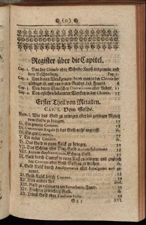 Register über die Capitel.