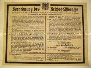 Maueranschlag mit der Verordnung des Reichspräsidenten zur "Wiederherstellung der öffentlichen Sicherheit und Ordnung"