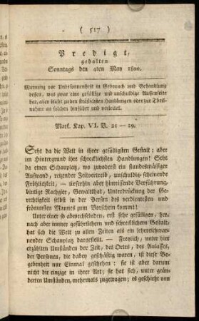 517-527, Predigt, gehalten Sonntags den 4ten May 1800.
