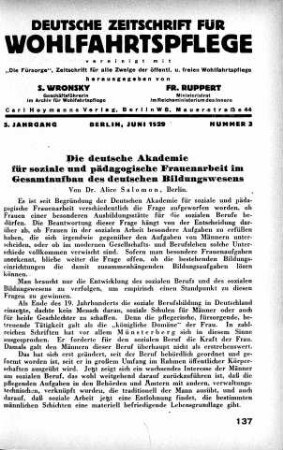 Die deutsche Akademie für soziale und pädagogische Frauenarbeit im Gesamtaufbau des deutschen Bildungswesens
