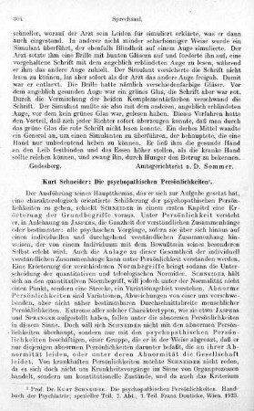 304-309, Kurt Schneider: Die psychopathischen Persönlichkeiten