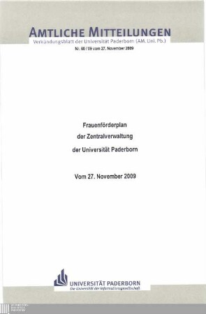 Frauenförderplan der Zentralverwaltung der Universität Paderborn : vom 27. November 2009