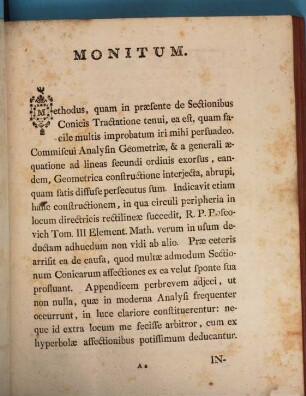 Institutionum Gometricarum Pars ... Sive Geometria Elementaris, Conscripta In Usum Tironum. 3, De Lineis Secundi Ordinis Sive De Sectionibus Conicis